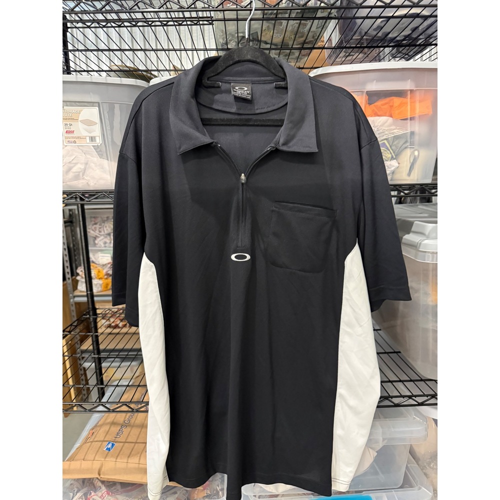 Oakley Mens 2XL Quarter Zip Polo Shirt Black White Colorblock Golf Activewear